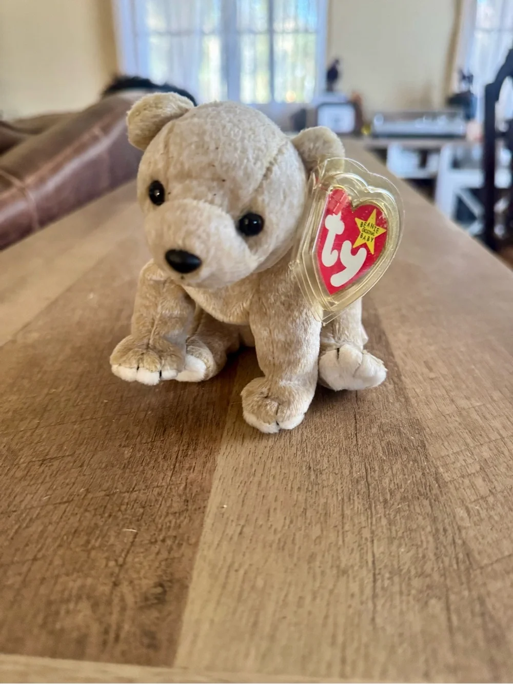 Ty Plush Bear Beanie Baby with Heart Tag - Almond
